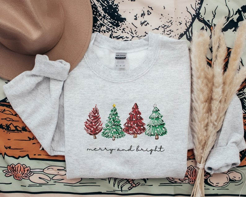 Embroidered Christmas Tree Sweatshirt – Festive Holiday Crewneck, Cozy Embroidered Christmas Sweater, Perfect Christmas Gift for Her & Him