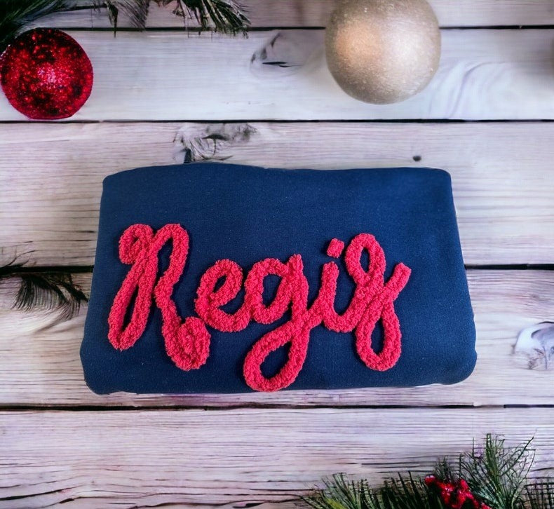 Love embroidery chenille yarn sweatshirt, custom made, valentines, gift for her, fuzzy letters, crewneck, school sweatshirt, team spirit