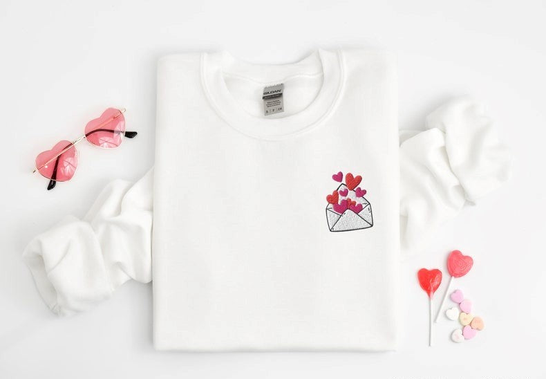 Embroidered Valentines Day Sweatshirt, Heart Sweatshirt, Love Letter Shirt, Valentines Sweater, Love Shirt, Vday Shirt, Valentines Day Gift