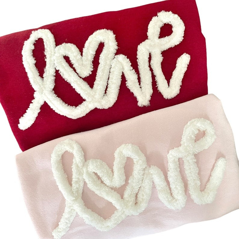 Valentine Chenille Yarn Embroidered Sweatshirt – Fuzzy Love Letter Sweater, Cozy Valentine’s Day Gift for Her, Cute Couple Pullover