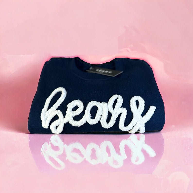 Bears Chenille Yarn Embroidered Sweatshirt | Custom Team Spirit Crewneck | Cheer Mom Fuzzy Letter Pullover