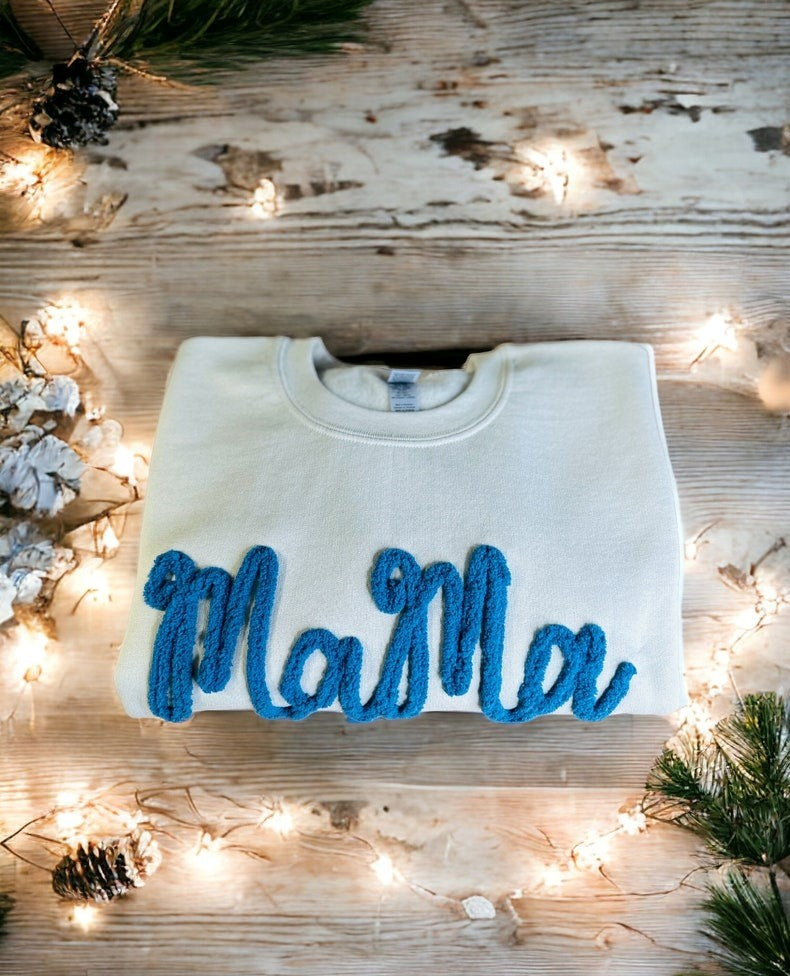 Mama Chenille Yarn Embroidered Sweatshirt | Custom Crewneck | Mother’s Day Gift | Cozy Grandma & Mommy Pullover