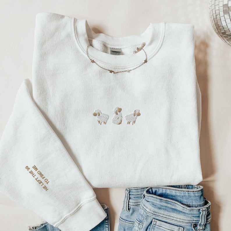 Embroidered Lost Sheep Sweatshirt: Christian Psalm 23 Crewneck