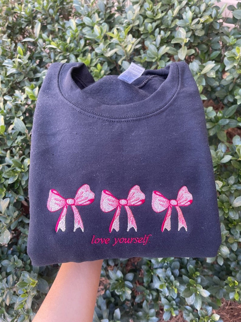 COQUETTE EMBROIDERED SWEATSHIRT Preppy Birthday Gift Love Yourself Sweatshirt Self Love Sweatshirt Coquette Girly Girl Gifts Comfy Sweater