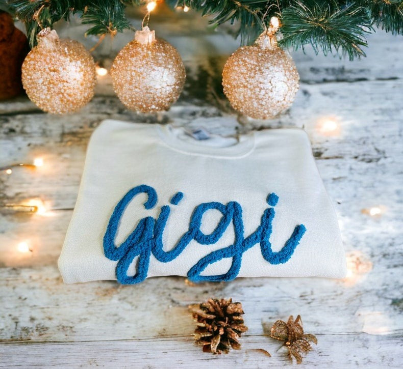 Gigi Chenille Yarn Embroidered Sweatshirt | Grandma Crewneck | Mother’s Day Gift | Custom Family Sweatshirt