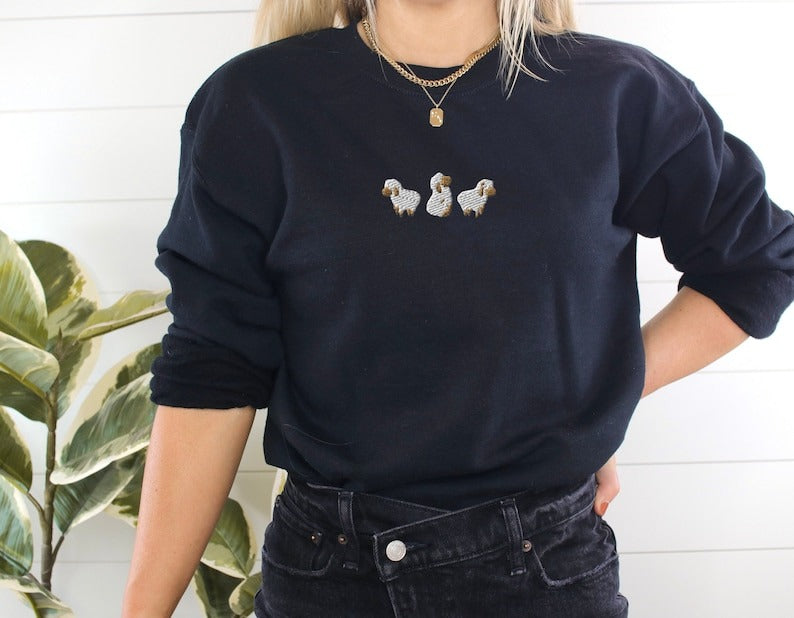Embroidered Lost Sheep Sweatshirt: Christian Psalm 23 Crewneck