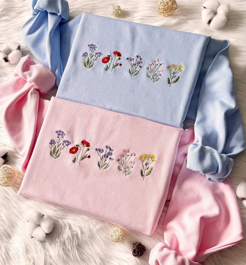 Flower Embroidered Sweatshirt: Wildflower Cotton Hoodie