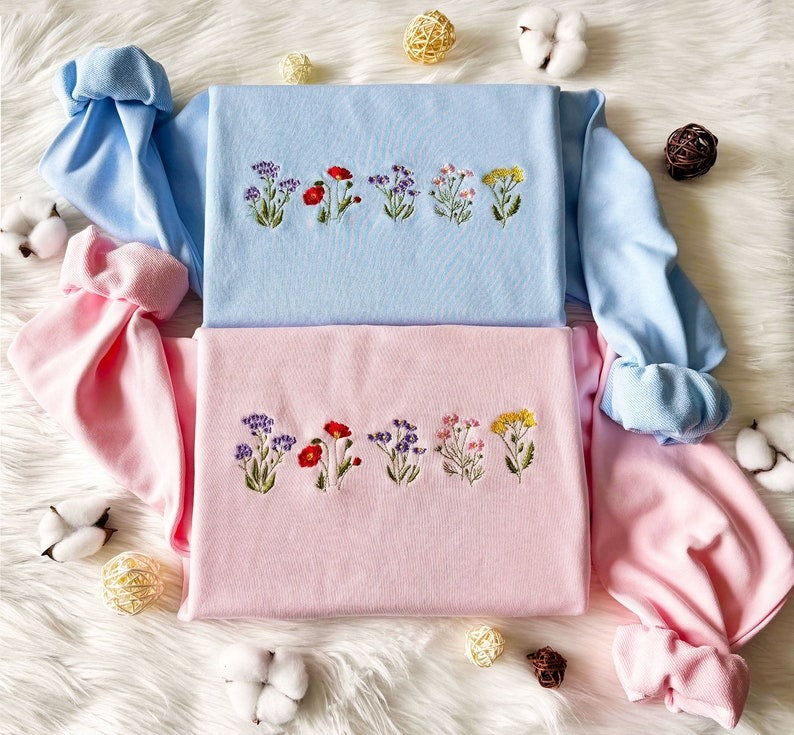Flower Embroidered Sweatshirt: Wildflower Cotton Hoodie