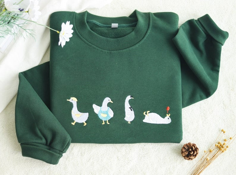 Cute Embroidered Duck Sweatshirt,Funny Duck Shirt,Embroidered Goose Crewneck Sweatshirt,Animal Lover Gift