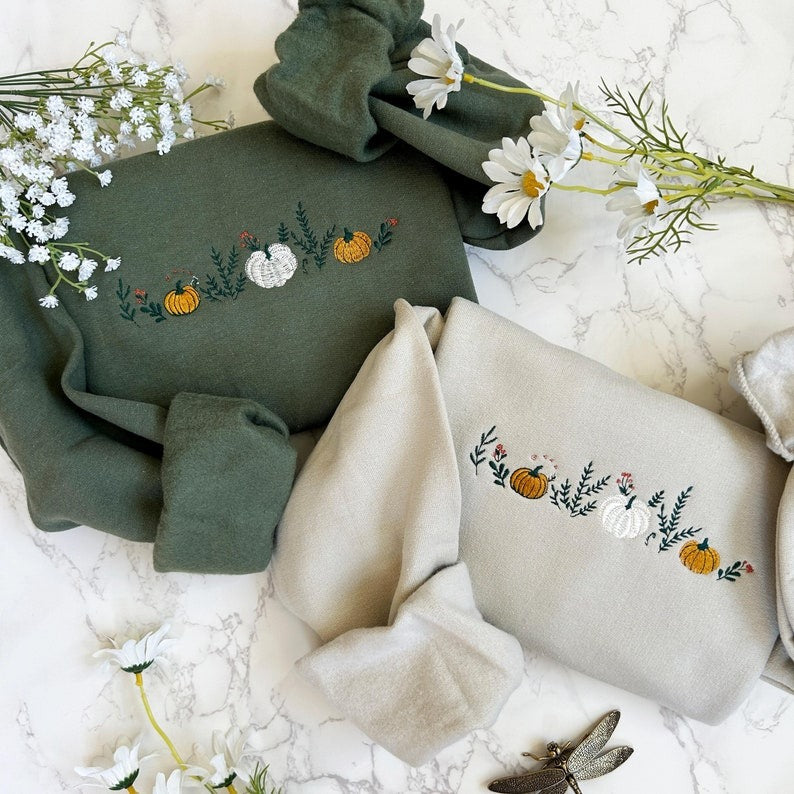 Embroidered Fall Sweatshirt, Autumn Cozy Season Sweatshirt, Pumpkin, Embroidered Mushroom Sweater, Thanksgiving Sweatshirt, Fall Apparel