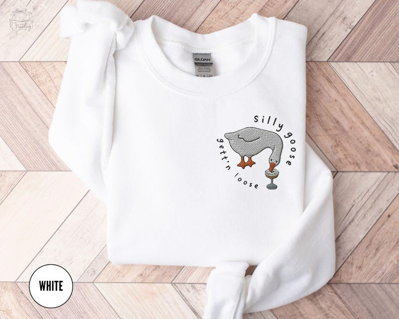 Silly Goose Embroidered Sweatshirt, Espresso Martini Sweater, Funny Goose Lover Gift,Drinking Shirt, Trendy Fall Signature Cocktail Crewneck