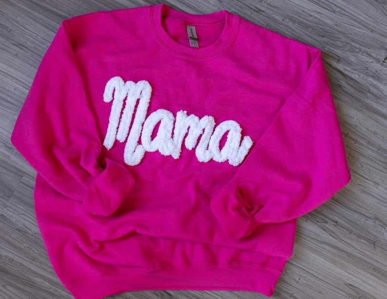 Chenille Mama Sweatshirt: Embroidered New Mom Crewneck