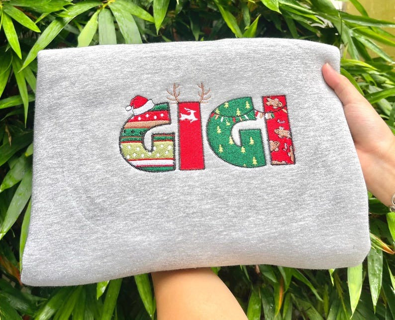 Custom Name Christmas Embroidered Sweatshirt – Personalized Holiday Crewneck Shirt, Festive Embroidery Gift for Family & Friends