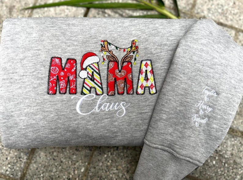 Custom Name Christmas Embroidered Sweatshirt – Personalized Holiday Crewneck Shirt, Festive Embroidery Gift for Family & Friends