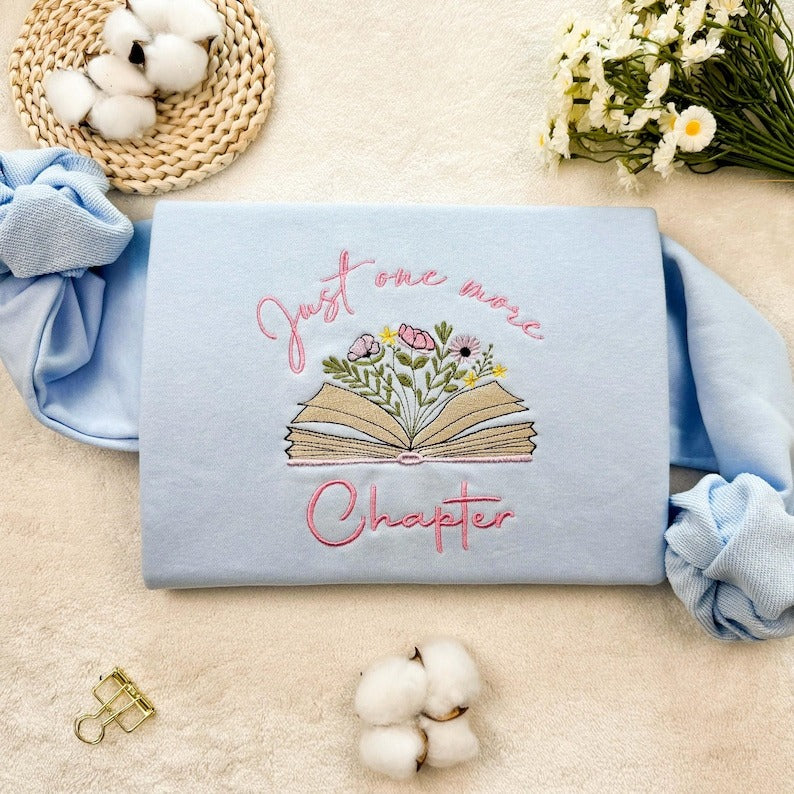 Embroidered Book Sweatshirt: Cottagecore Floral Bookish Hoodie