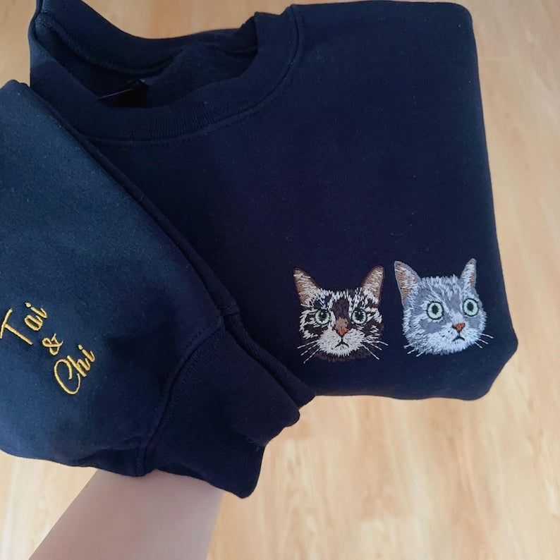 Custom Pet Embroidered Gildan Sweatshirt: Personalized Pet Portrait