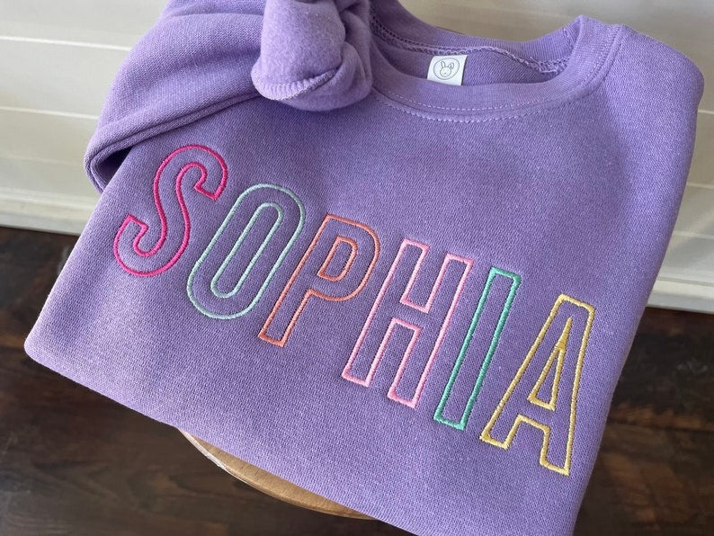 Custom Embroidered Name Sweatshirt - Block Letter Pullover - Personalized - Sweater - Toddler Girls Block Letter - Colorful Girls Sweater -