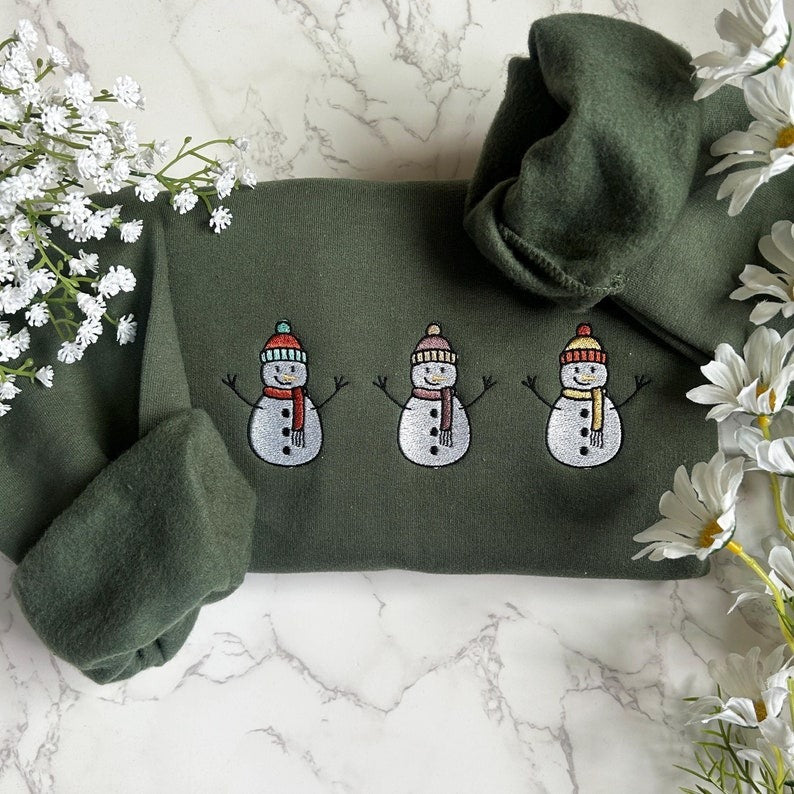 Embroidered Snowman Merry Christmas Sweatshirt, Embroidered Christmas Crewneck Sweatshirt, Embroidered Snowman Sweater, Custom Xmas Gift