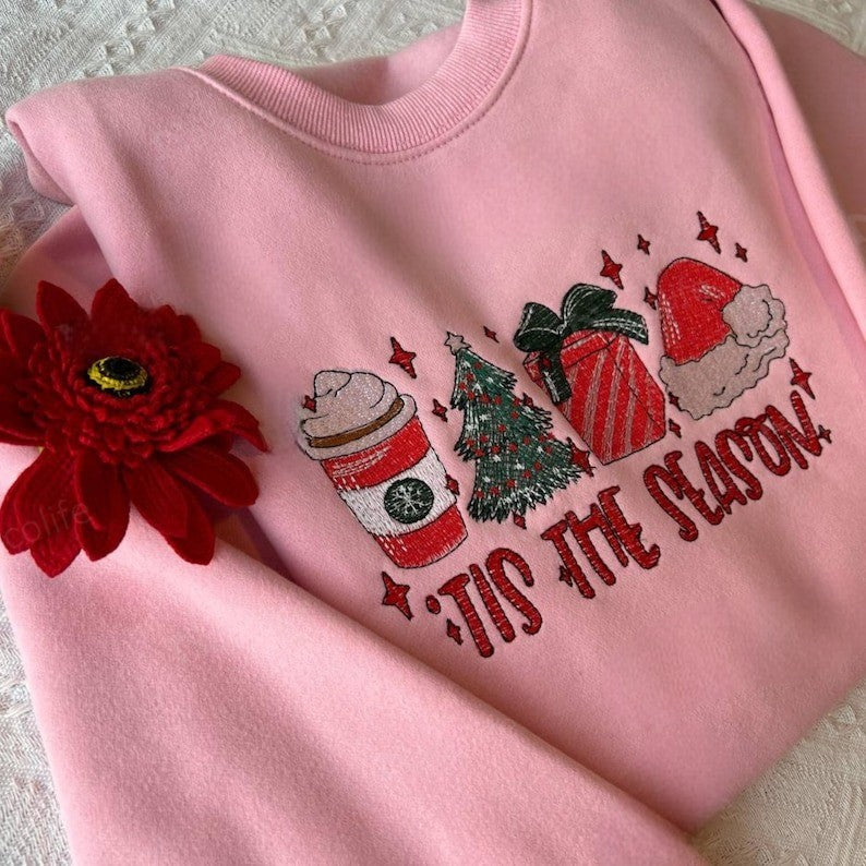 Tis The Season Sweatshirt, Embroidered Christmas Tis The Season Sweatshirt, Merry Christmas Shirt, Christmas Sweatshirt, Cute Winter Hoodie