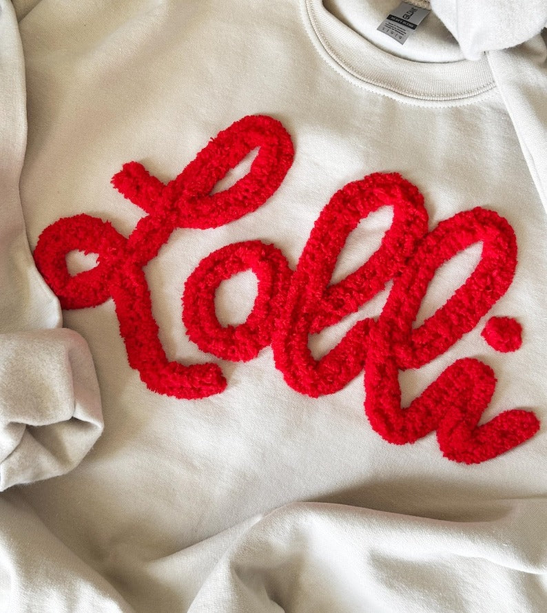 Lolli Chenille Yarn Sweatshirt: Embroidered Grandma Crewneck