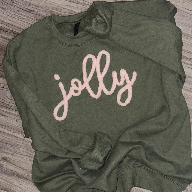 Jolly Chenille Yarn Embroidered Sweatshirt - Christmas Shirt