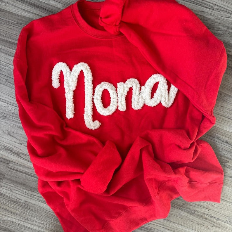 Personalized Chenille Yarn Grandma Sweatshirt - Embroidered Nona Crewneck