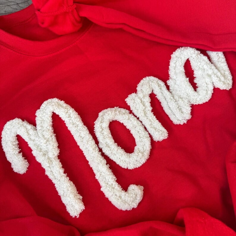 Personalized Chenille Yarn Grandma Sweatshirt - Embroidered Nona Crewneck
