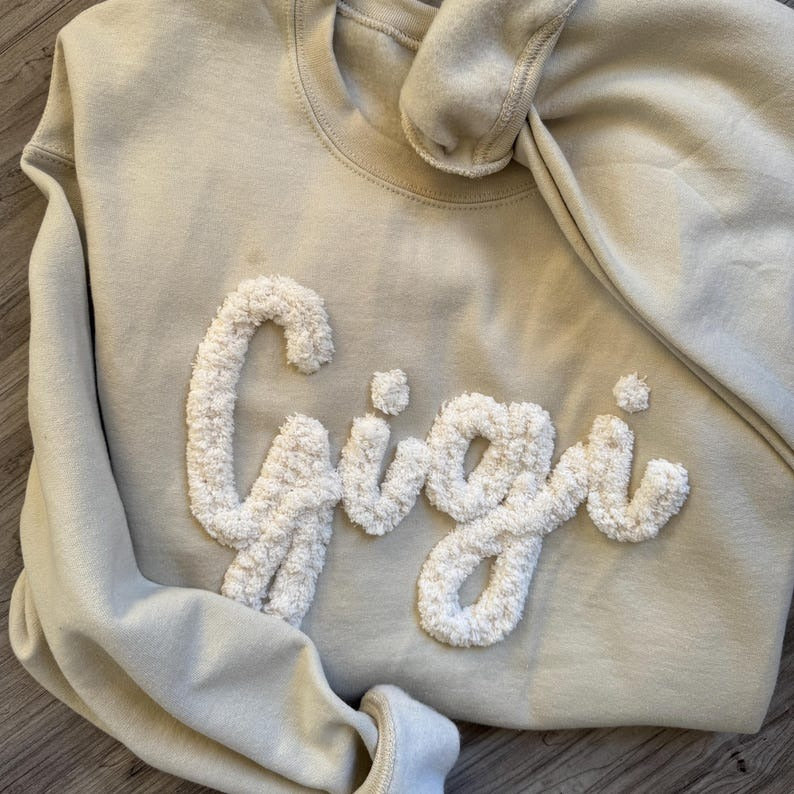 Gigi Sweatshirt: Embroidered Chenille Yarn, Personalized Grandma Gift