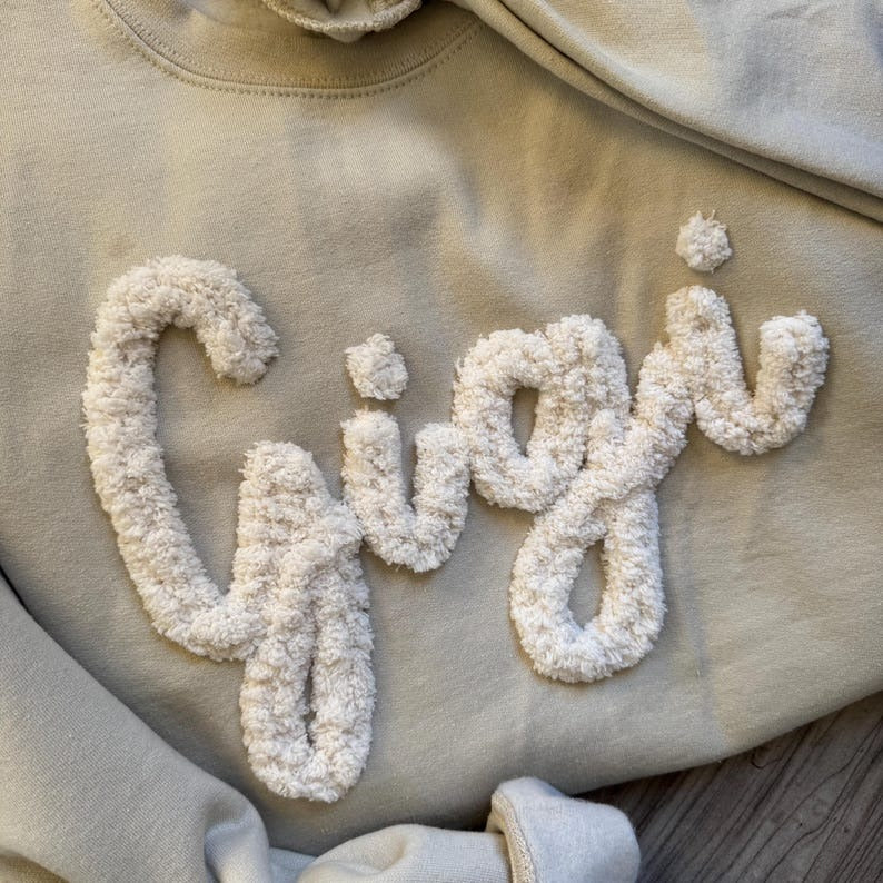 Gigi Sweatshirt: Embroidered Chenille Yarn, Personalized Grandma Gift