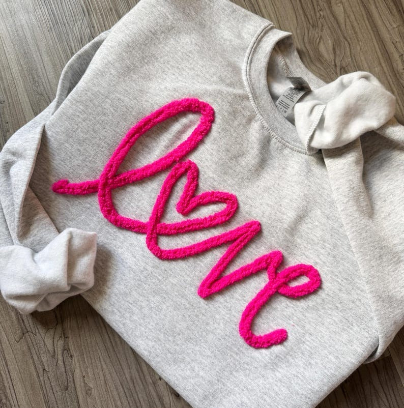 Yarn Embroidered 'Love' Sweatshirt - Chenille Crewneck