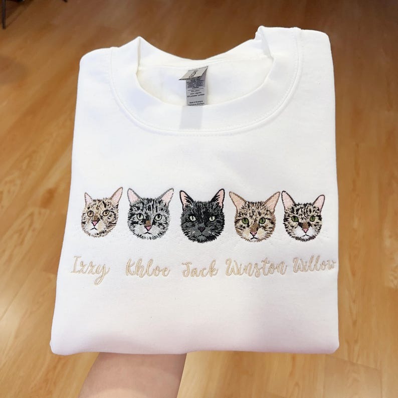 Custom Pet Portrait Sweatshirt – Personalized Embroidered Dog or Cat Hoodie, Pet Memorial Gift, Pet Lover Clothing