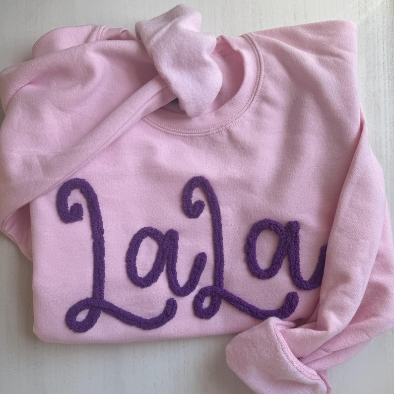 Embroidered Chenille Grandma Sweatshirt: Personalized LaLa Crewneck