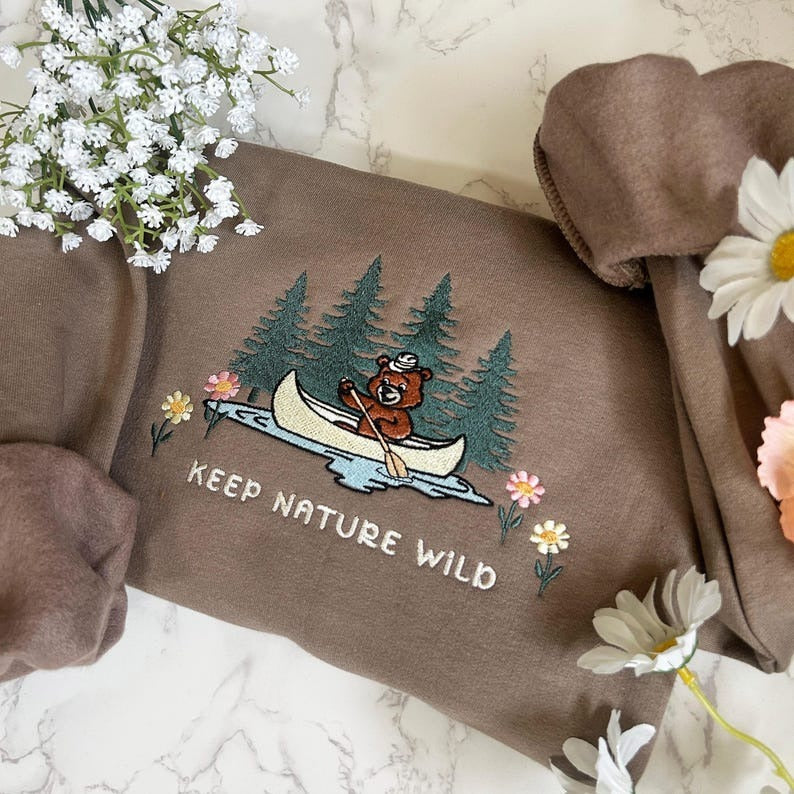 Respect Local Wildlife Keep Nature Wild Embroidered Sweatshirt, Protect National Parks, Camping Outdoor Granola Girl Sweatshirt, Environment