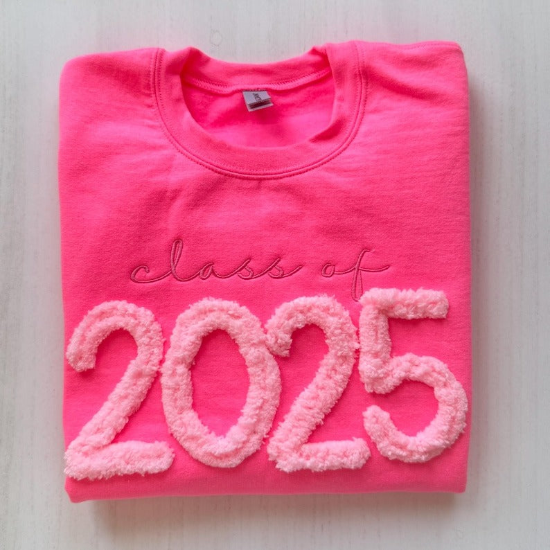 Senior Sweatshirt, Graduation Gift, Chenille Yarn Sweatshirt, Personalized Sweatshirt, Embroidered Class of 2025 Sweatshirt, Senior Crewneck