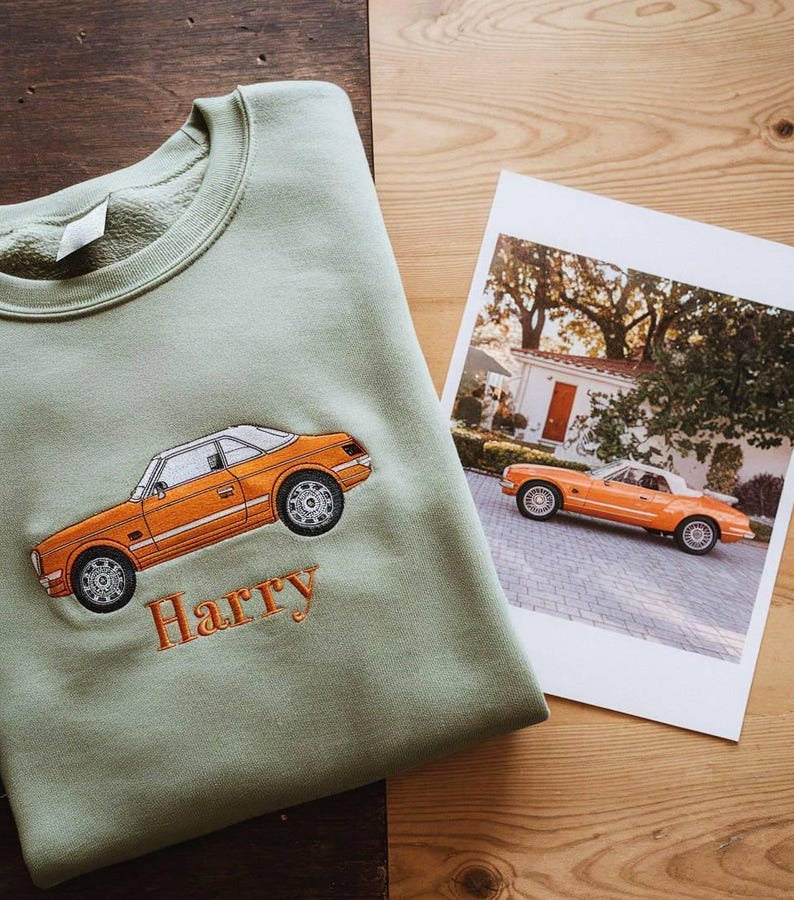 Custom Embroidered Car Sweatshirt, Car Photo Embroidered, Custom Car Guy Gift, Dad Gift, Custom Sweatshirt, Gift for him, Car Lover Gift