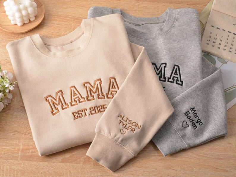 Custom Mama Sweatshirt, Kids Name on Sleeve, New Mom Hoodie, Embroidered Mama Hoodie, Personalised Mothers Day Hoodie, Mom Birthday Outfit