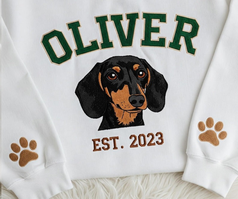 Custom EMBROIDERED Dog Sweater Using Pet Photo + Name Custom Dog Portrait Sweater Personalized Dog Pullover Sweatshirt Custom Cat Crewneck