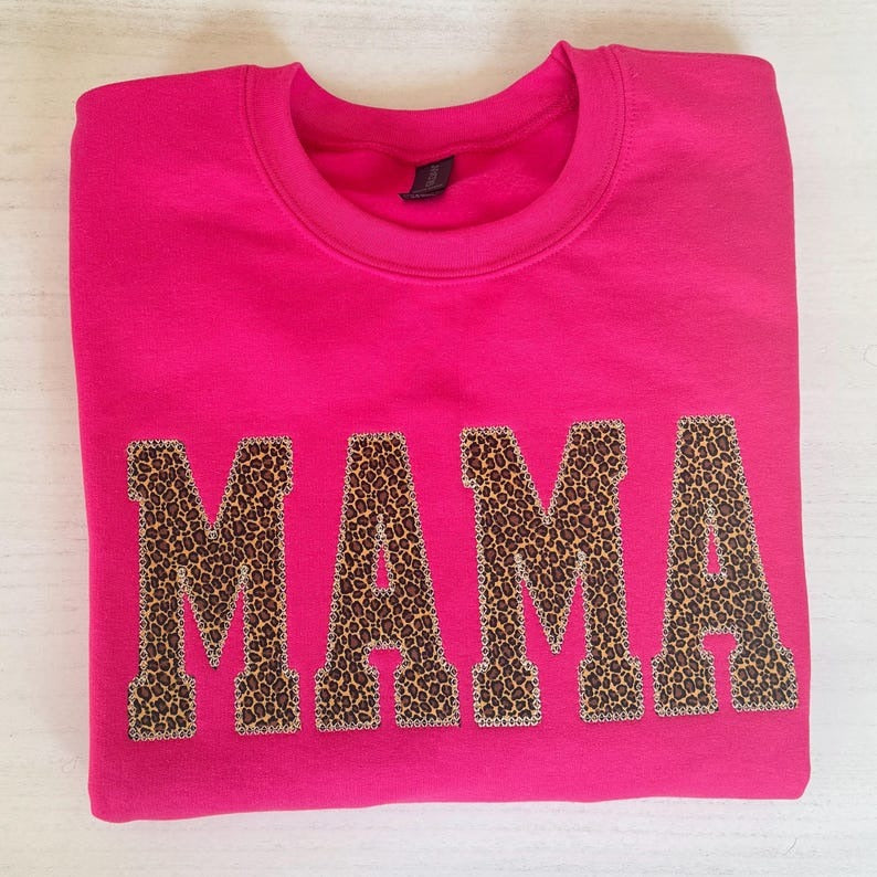 Mama Cheetah Appliqué Sweatshirt: Custom Embroidered Pullover