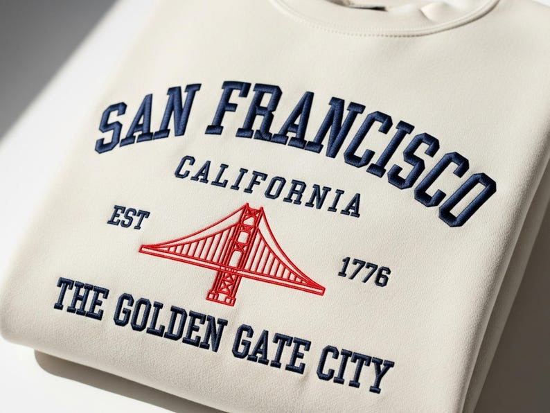San Francisco Embroidered T-Shirt, Golden Gate Bridge California Tee, Minimal Bay Area Shirt, West Coast Travel Gift, Trendy Embroidered Top for Her
