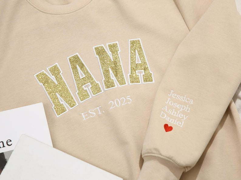 Custom Embroidered Nana Sweatshirt, Nana Sweatshirt with Names on Sleeve, Personalized Grandma Embroidered Sweatshirt, Mothers Day Gift