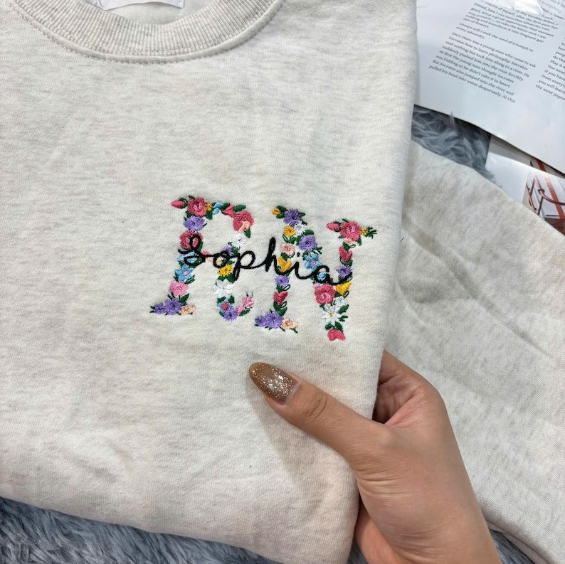 Embroidered Floral Rn Nurse Sweatshirt, Custom Nurse Hoodie, Personalized Nurse Lover Gift, Nurse Outfit, Rn Nursing Graduation Gift for Her