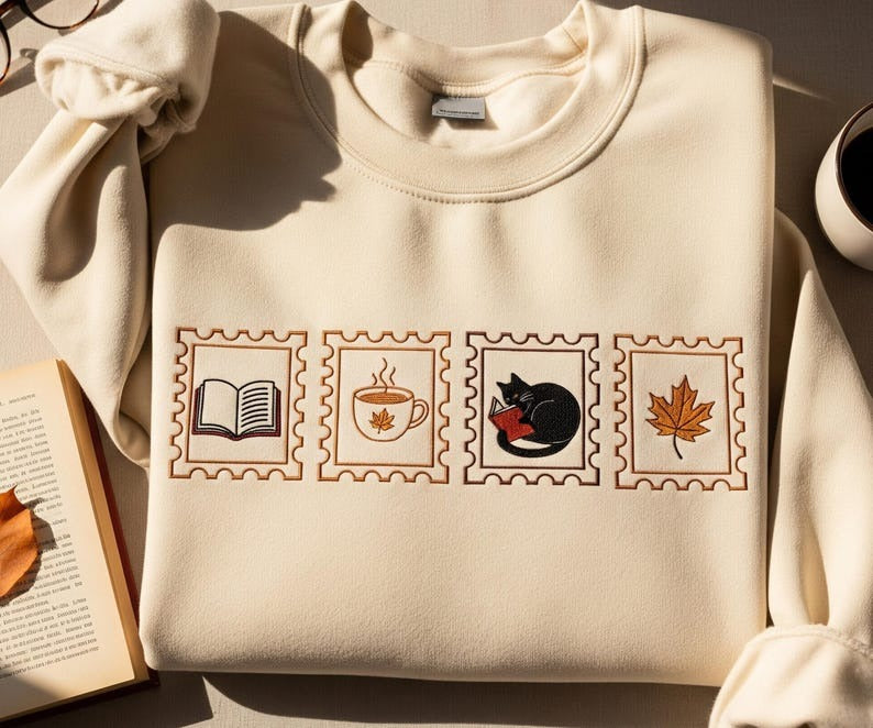 Embroidered Fall Book Lover Sweatshirt Cozy Autumn Reading Shirt Cute Bookish Halloween Teacher Tee Librarian Gift for Back to School