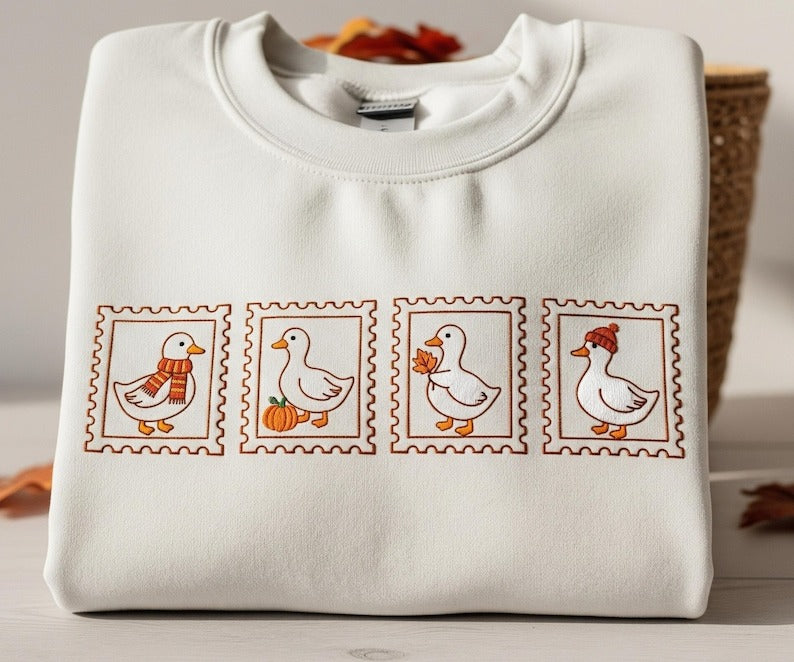 Embroidered Ghost Duck Stamp Halloween Sweatshirt, Cute Fall Duck Shirt, Spooky Season Sweater, Funny Halloween Duck Shirt