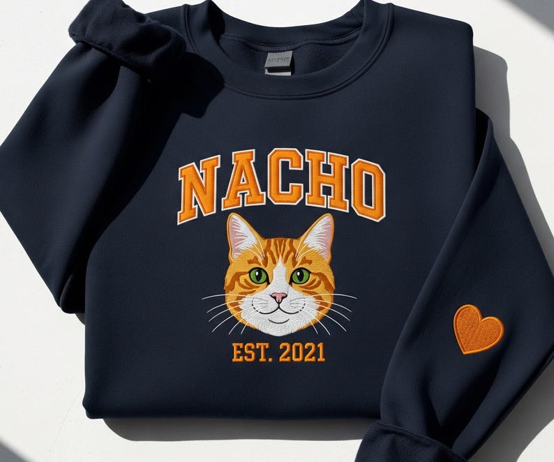 Custom Pet Portrait Sweatshirt – Embroidered From Photo | Personalized Cat & Dog Gift