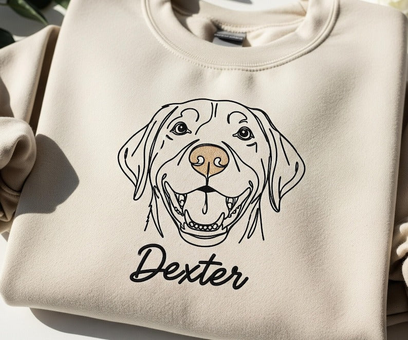 Custom Pet Embroidered Sweatshirt from Photo, Personalized Dog or Cat Portrait Crewneck, Gift for Pet Owner, Dog Mom, or Cat Lover