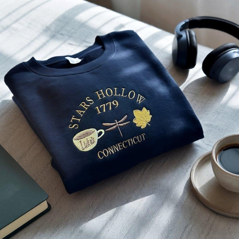 Stars Hollow Embroidered Sweatshirt, Gilmore Girls Fan Sweatshirt, Connecticut Book Embroidered Sweatshirt, Fall Shirt, Gilmore Girls Gift