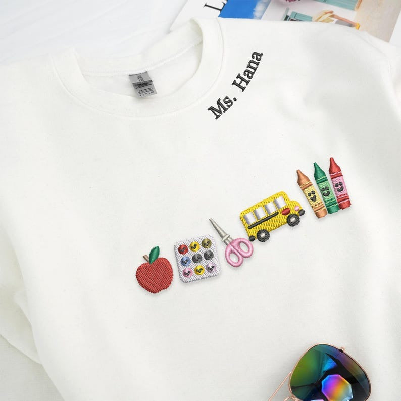 Apple Teacher With Name Embroidered Sweatshirt | Back To School Teacher Sweatshirt | Embroidered Classroom Shirt | Gift for Teacher