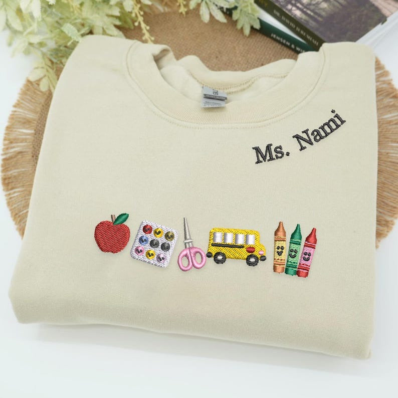 Apple Teacher With Name Embroidered Sweatshirt | Back To School Teacher Sweatshirt | Embroidered Classroom Shirt | Gift for Teacher