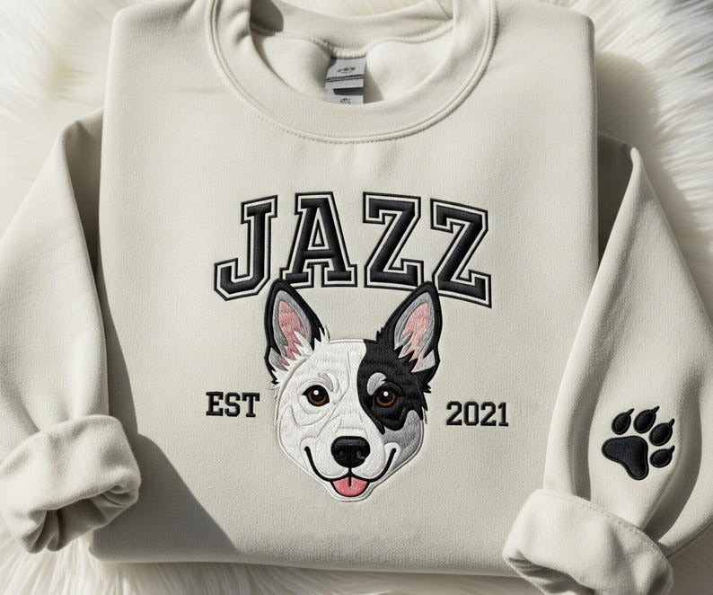 Custom Dog Face Embroidered Sweatshirt Personalized Pet Portrait Sweater Gift for Dog Mom Custom Pet Lover Crewneck Unisex Hoodie