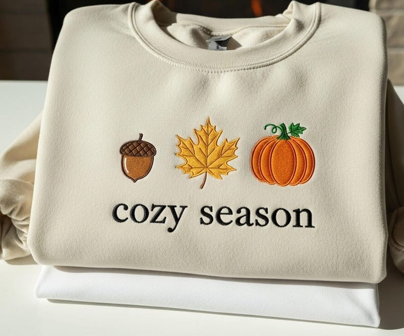 Tis The Season Embroidered Sweatshirt Fall Sweater for Women Pumpkin Spice Shirt Fall Crewneck for Her Thanksgiving Sweater Cute Autumn Top